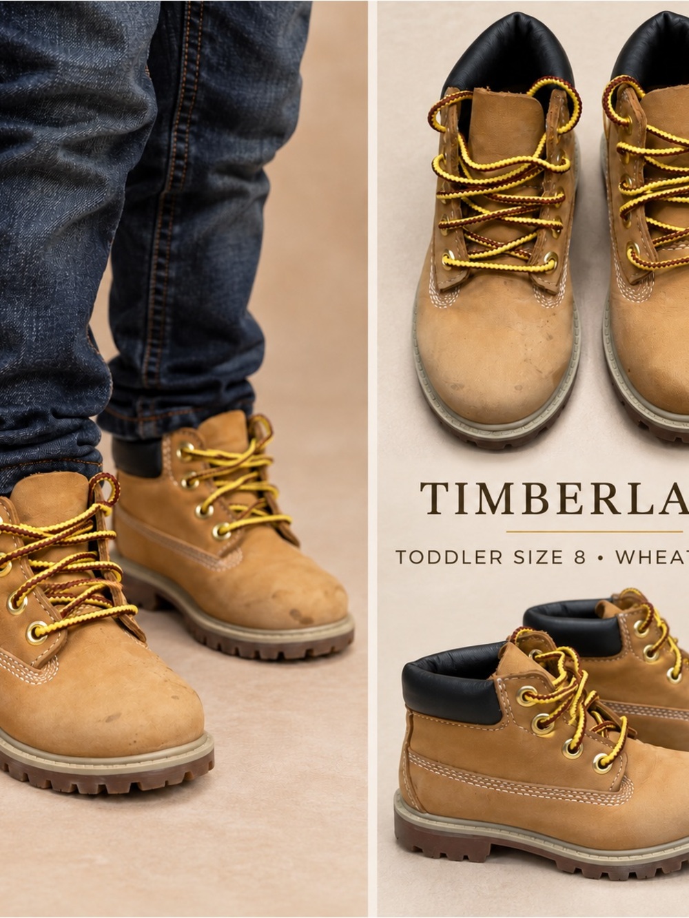 Timberland Toddlers Wheat/Tan Leather Boots with Black Collar